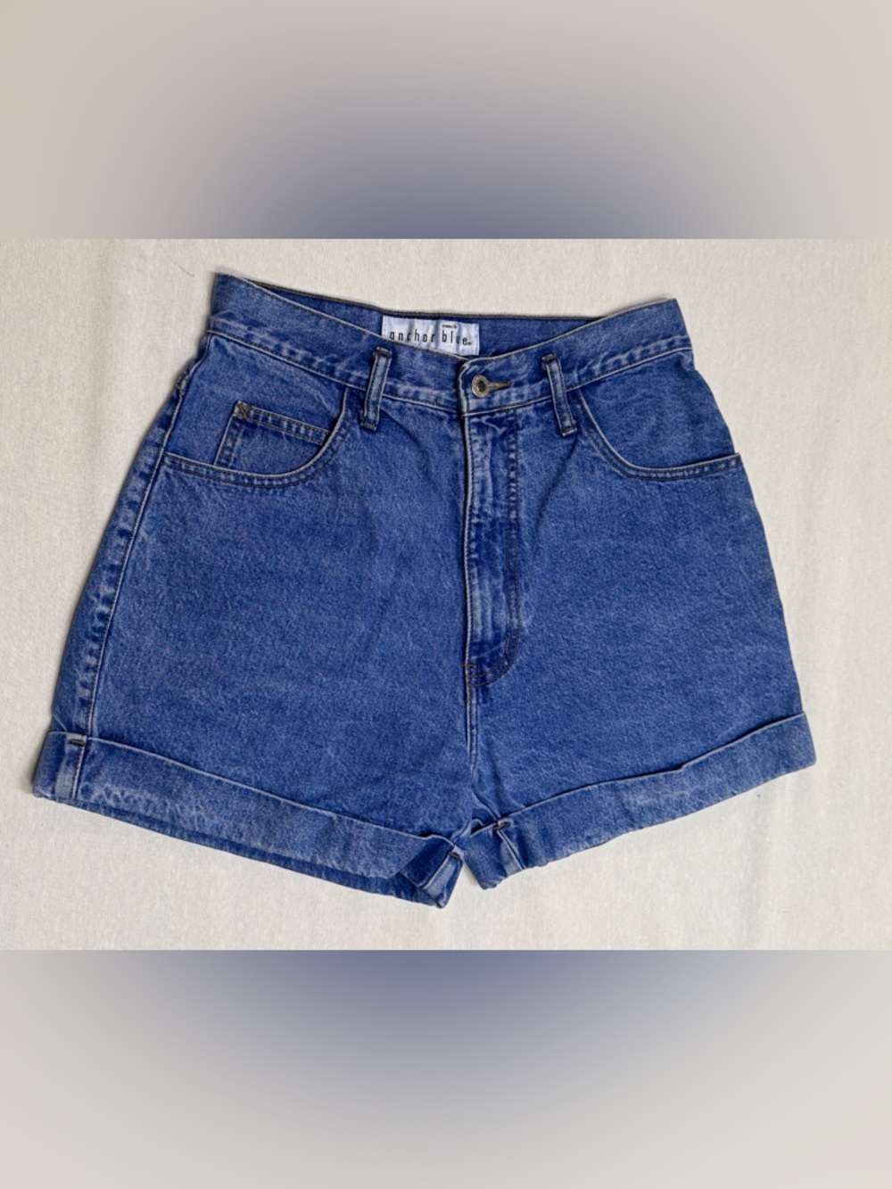 Vintage Anchor Blue Denim Shorts Womens Size 11 High Rise Cuffed Butter Mom Y2K - Picture 2 of 8